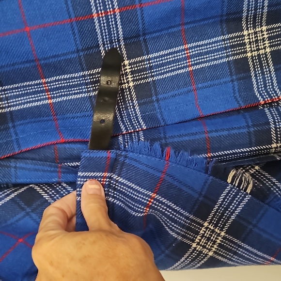 Blue plaid pleated skirt kilt pin accent adjustable sz. 12 wool custom made - Picture 7 of 12